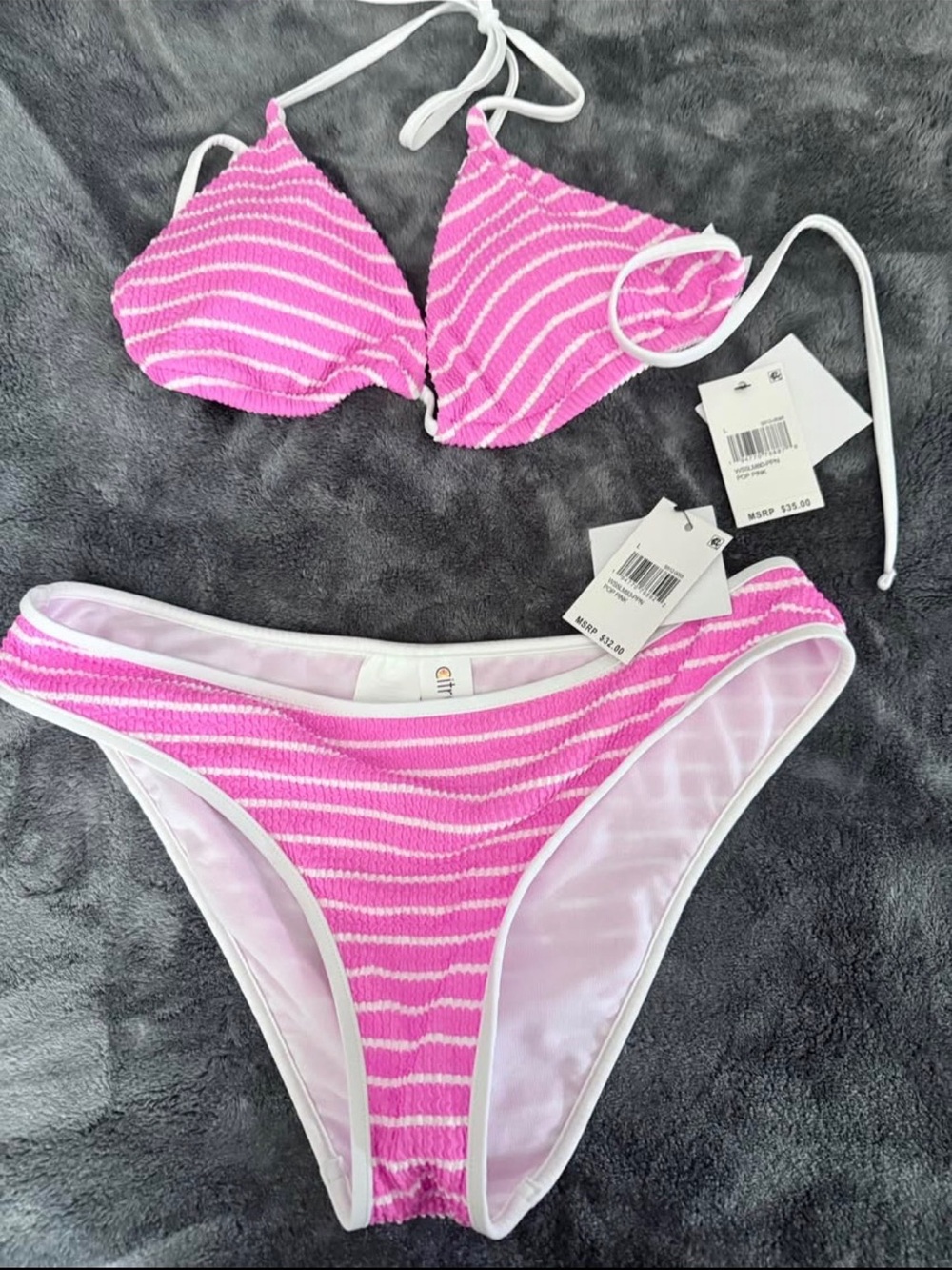 Women’s Pink Striped Tie-Halter Bikini Set